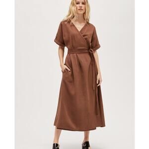 LACAUSA Herringbone Meadow Cotton Gauze Maxi Wrap Dress US SMALL